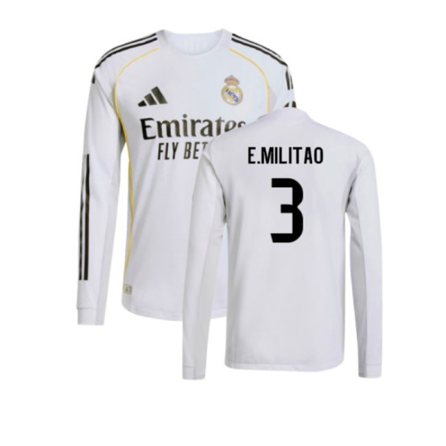 2025-2026 Real Madrid Authentic Long Sleeve Home Shirt (E.Militao 3)