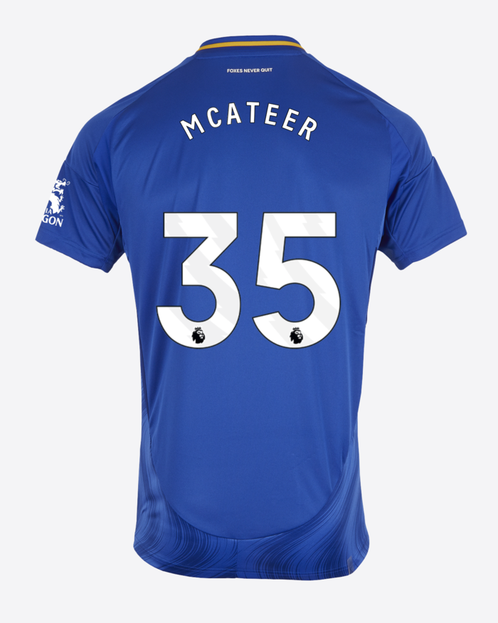 Leicester City's 24-25 Home Jersey featuring MCATEER with the number 35.