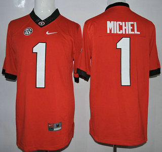 Men's Georgia Dawgs Sony Michel #1 college football Red 2015 high
