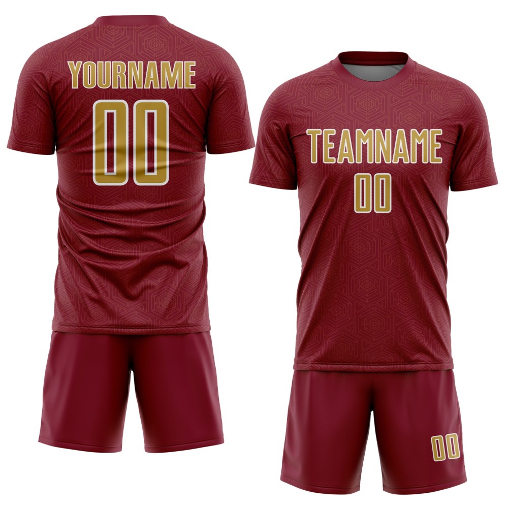 Jersey Custom Uniform Crimson Gold-White Soccer Sublimation Old Sports Geometric Shape