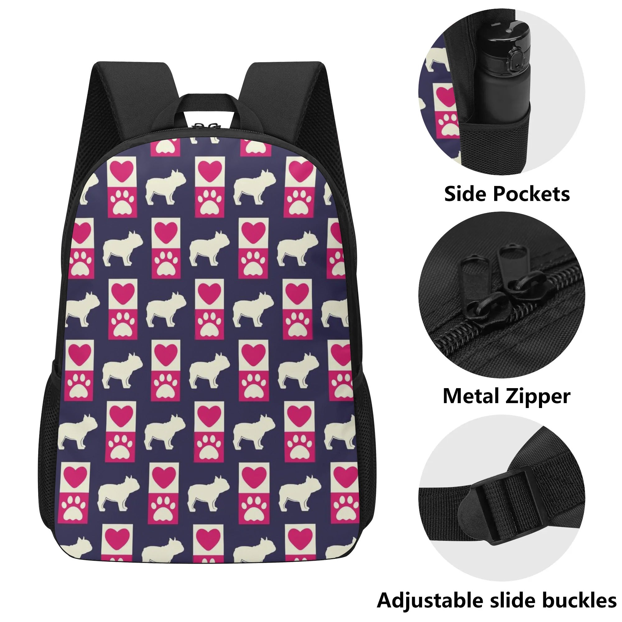 French Bulldog Diesel 17 Inch Backpack Essential Dog Supply