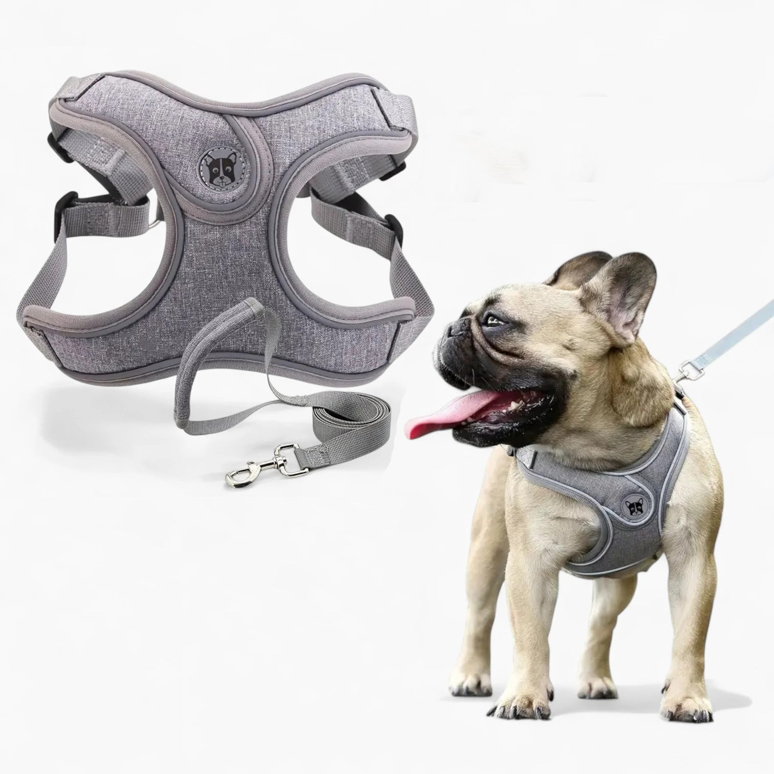 SnugWalk Frenchie Adjustable Harness Leash Set – Breathable No-Pull Reflective Vest