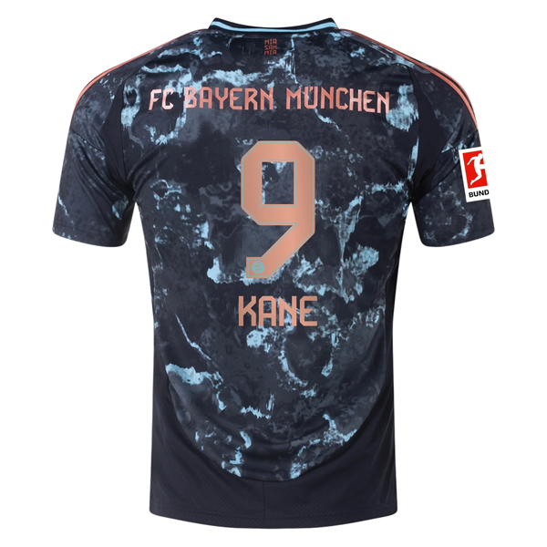 Harry Kane Bayern Munich Away Football Shirt 24/25 Bundesliga Black Copper Blue