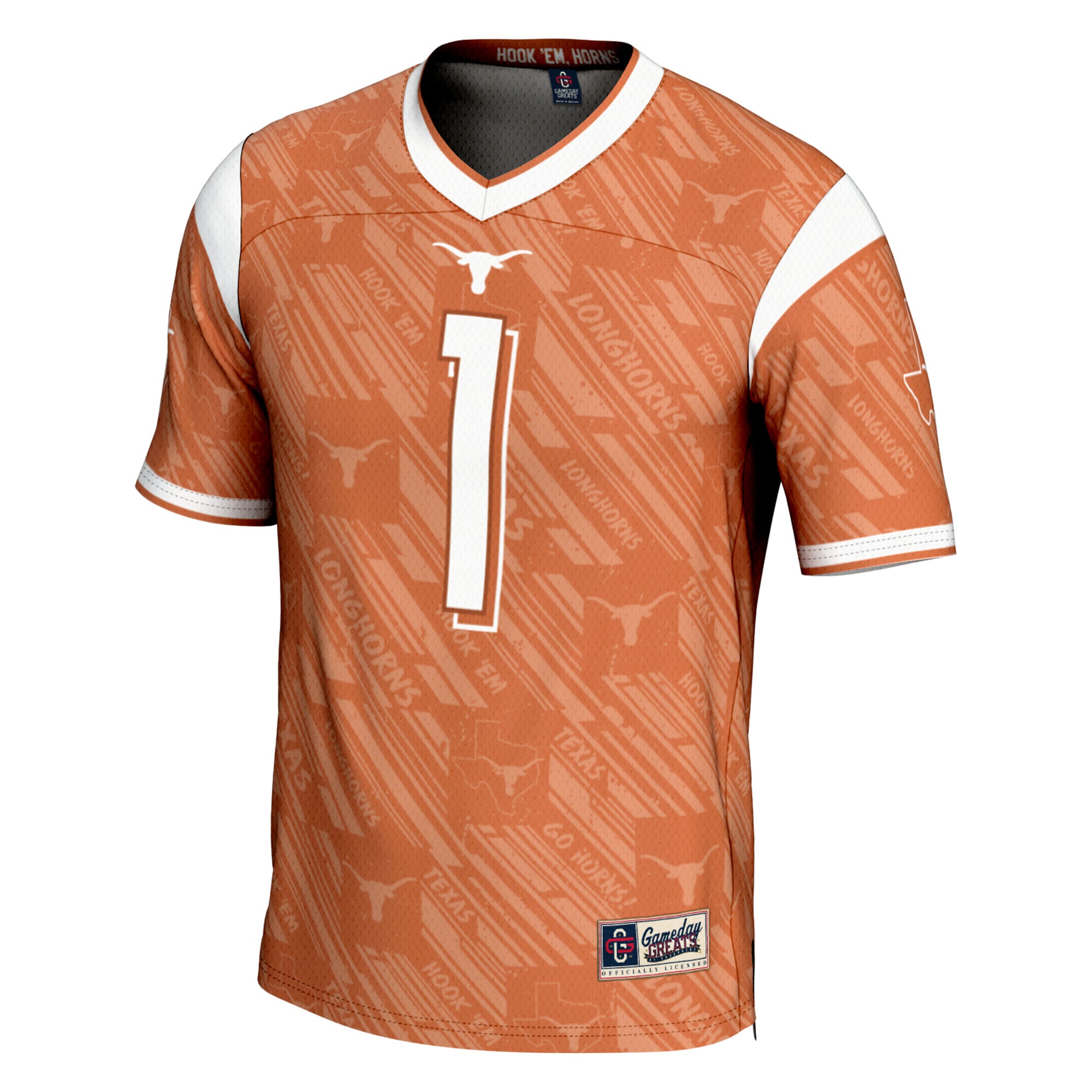 Youth #1 Texas Orange Texas Longhorns Highlight Print Football Fashion Jersey
