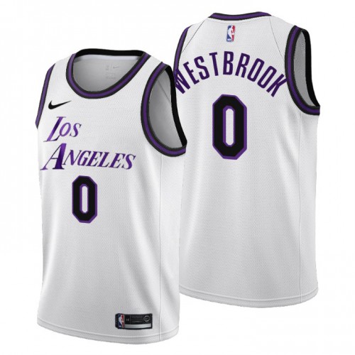 White LAL Russell Westbrook #0 Nike Retro Jersey Game Day Wear