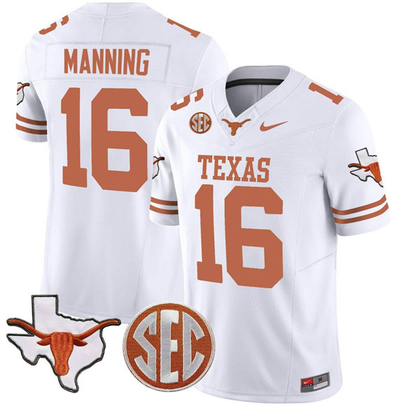 Men's UT Longhorns White 2024 durabl Arch Manning #16 high quality