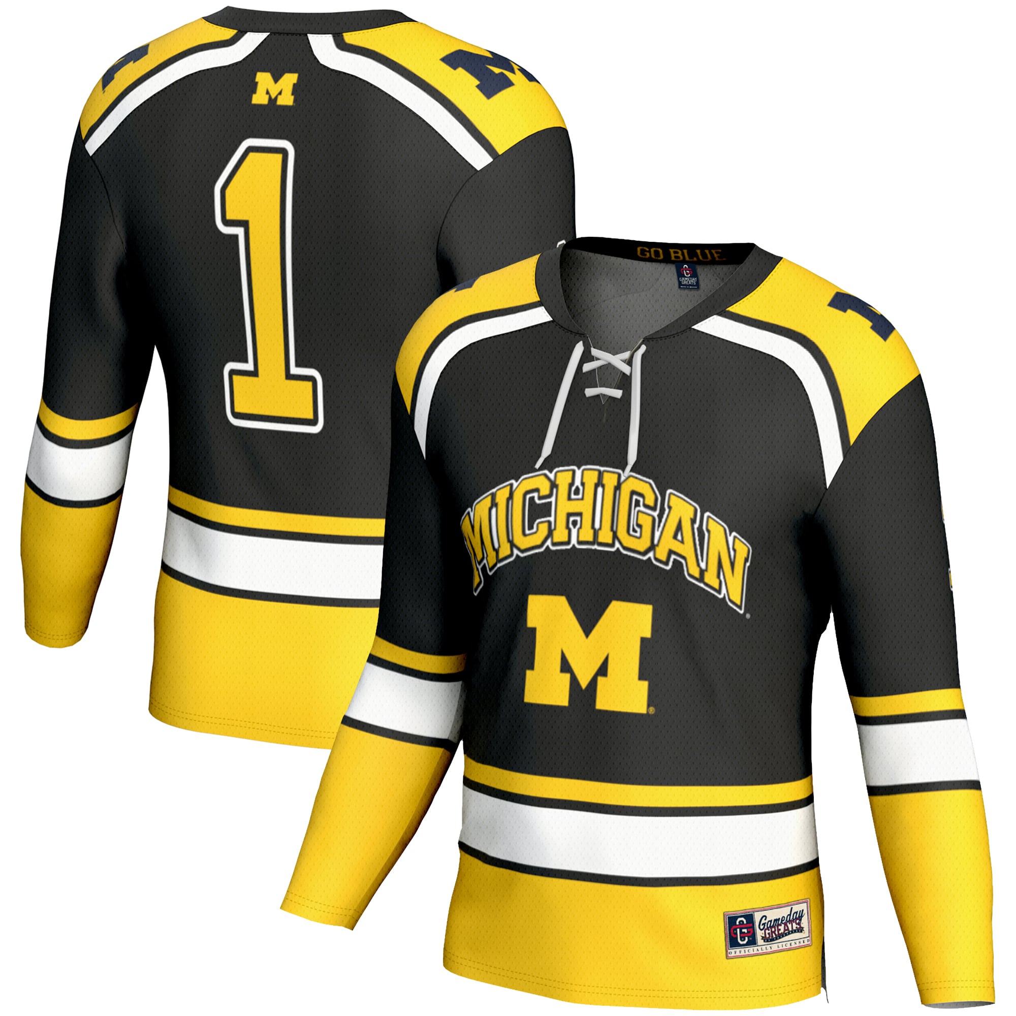 #1 Michigan Wolverines GameDay Greats Youth Hockey Jersey - Black