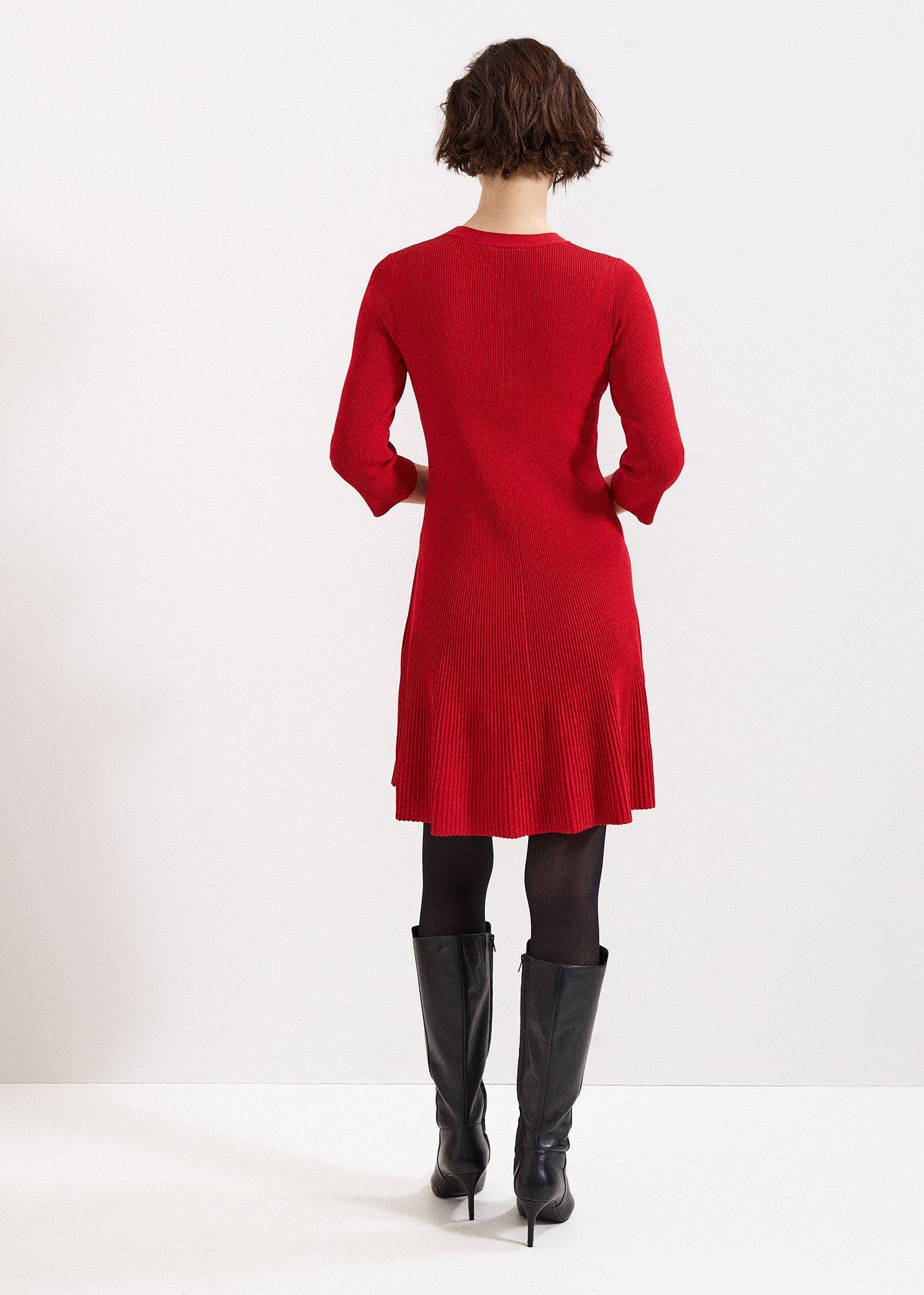 Rachel Red Fit And Flare Ribbed Swing Dress