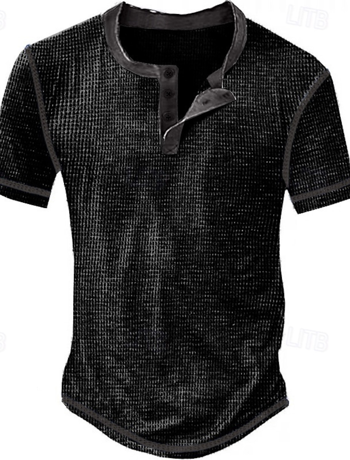 Men's Waffle Henley Shirt Tee Short Sleeve Plaid Checkered Fashion