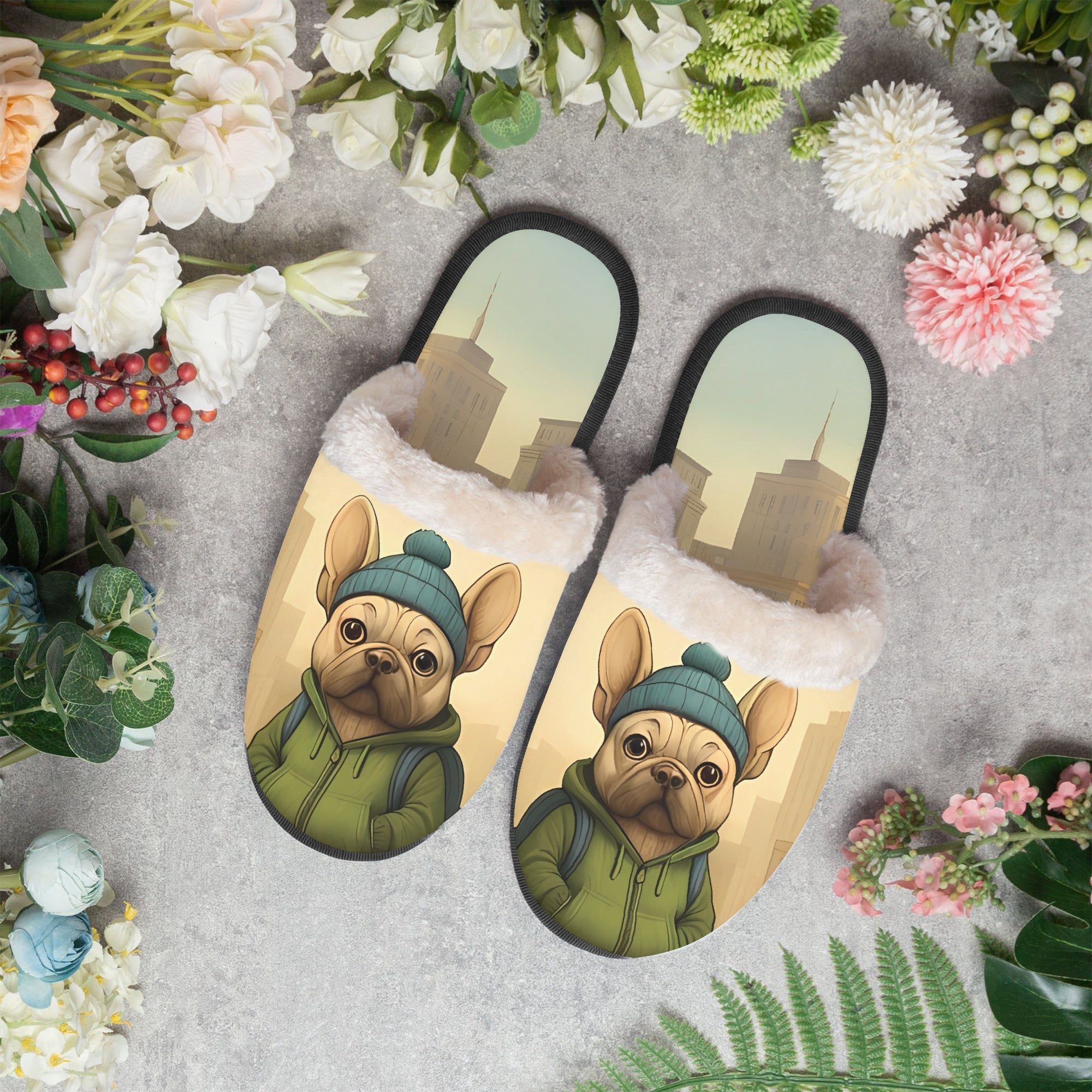 Stylish Bloom - Comfy Cozy Winter Slippers For Frenchie Fans