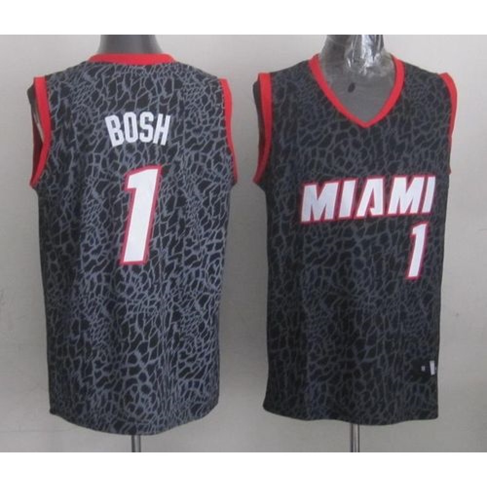 Heat #1 Chris Bosh Black Crazy Light Stitched NBA Jersey