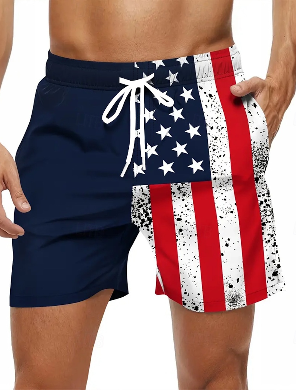 Independence Day Men's US Flag Patriotic Fourth of July Swim Trunks Swim Shorts Board Shorts Mid Waist Hawaiian Holiday Side Pockets Mesh Lining Elastic Drawstring Waist