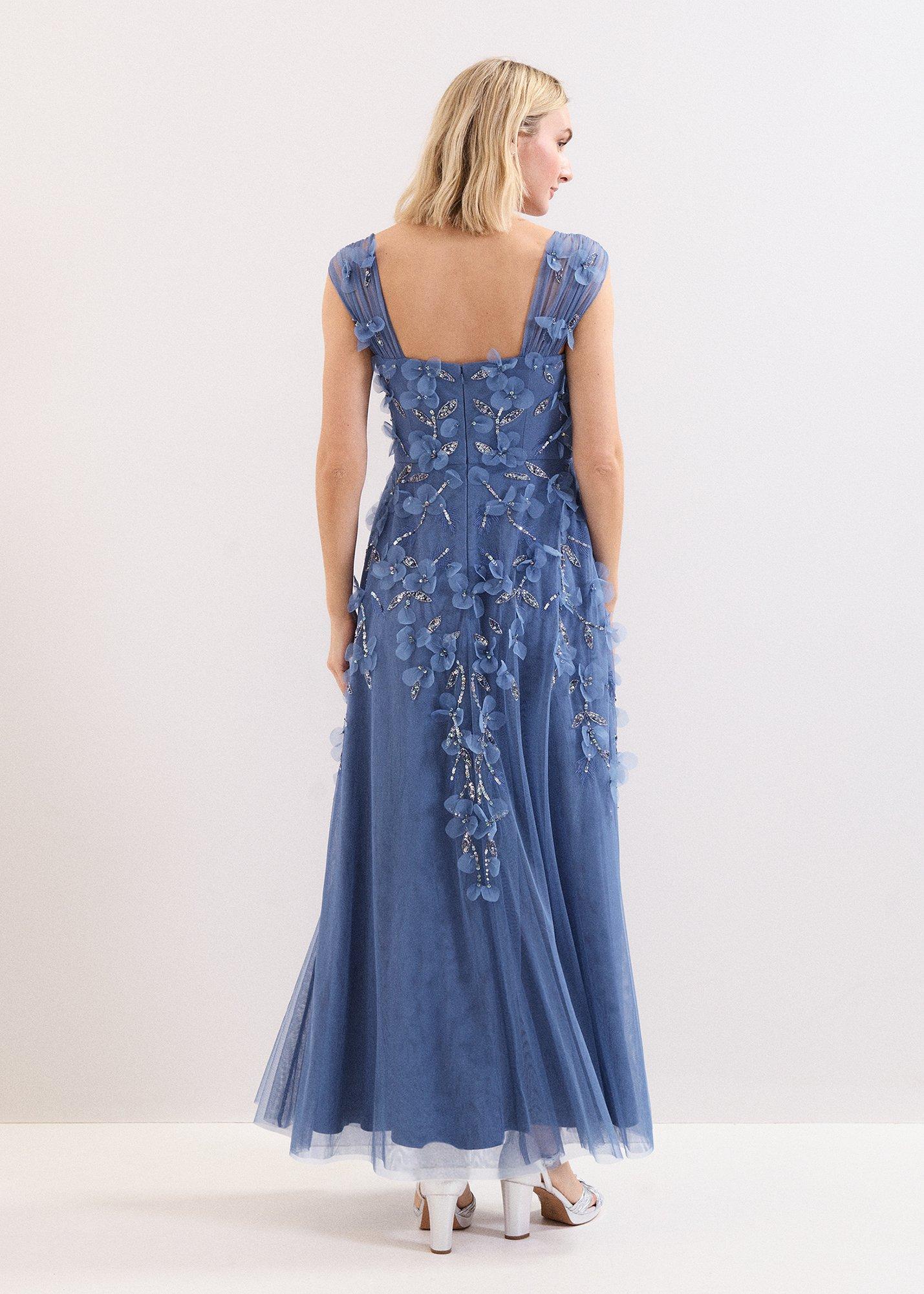 Petite Azera Blue Beaded Midi Dress
