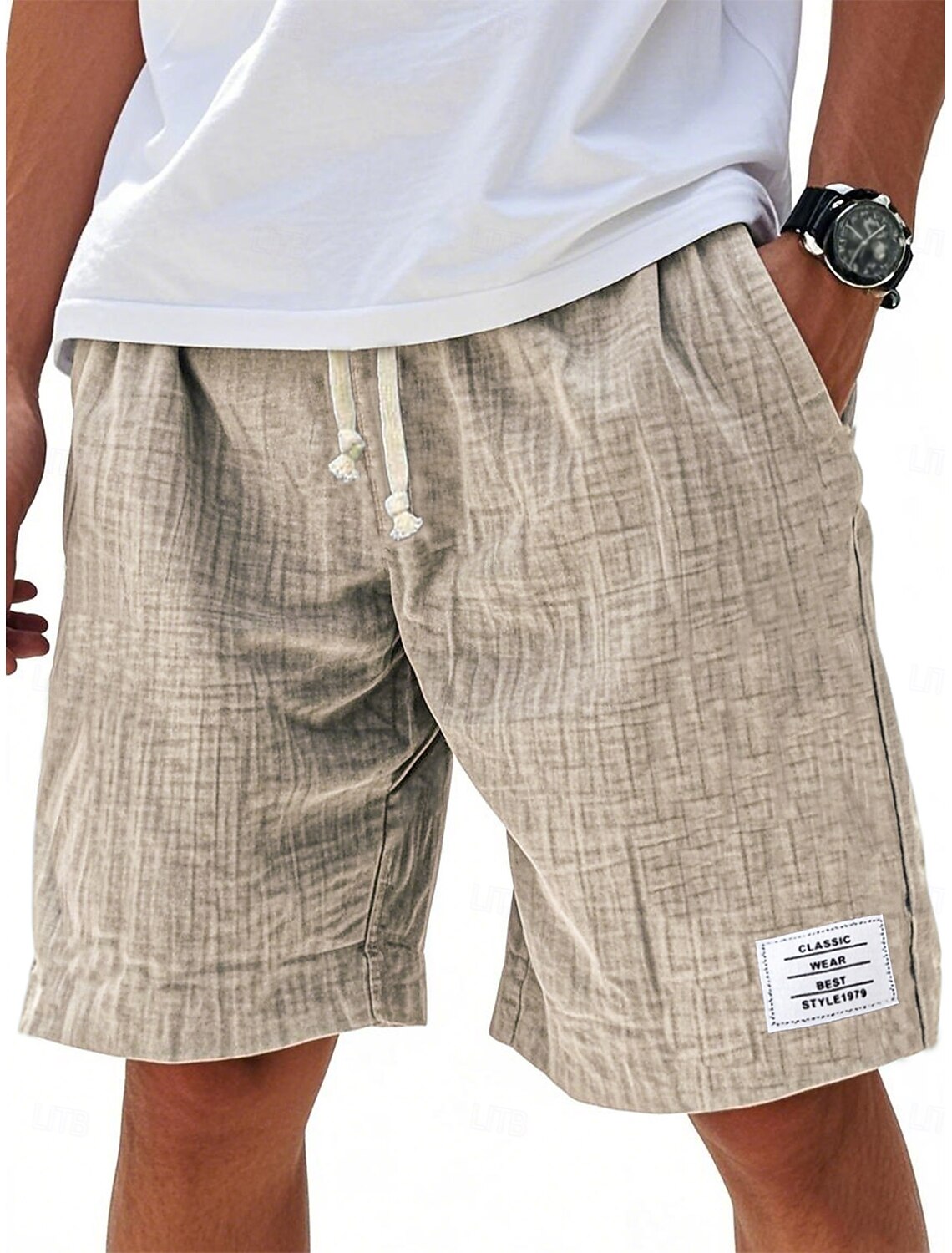 Men's Shorts Summer Beach Casual Drawstring Elastic Waist Solid Color