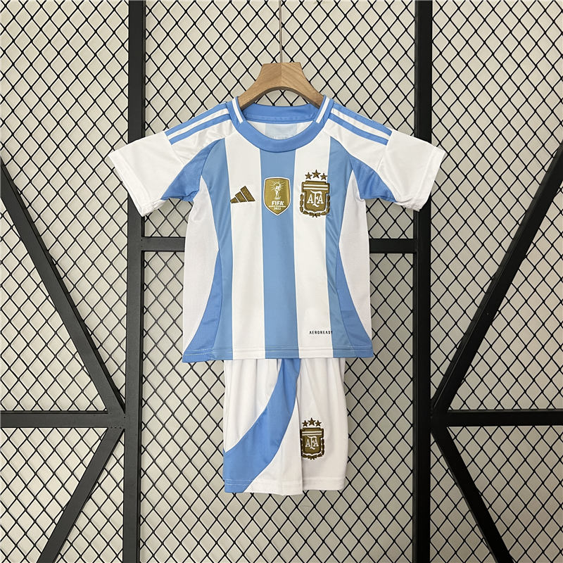 Kids Copa America 2024 Argentina Home Soccer KitShirtShorts -
