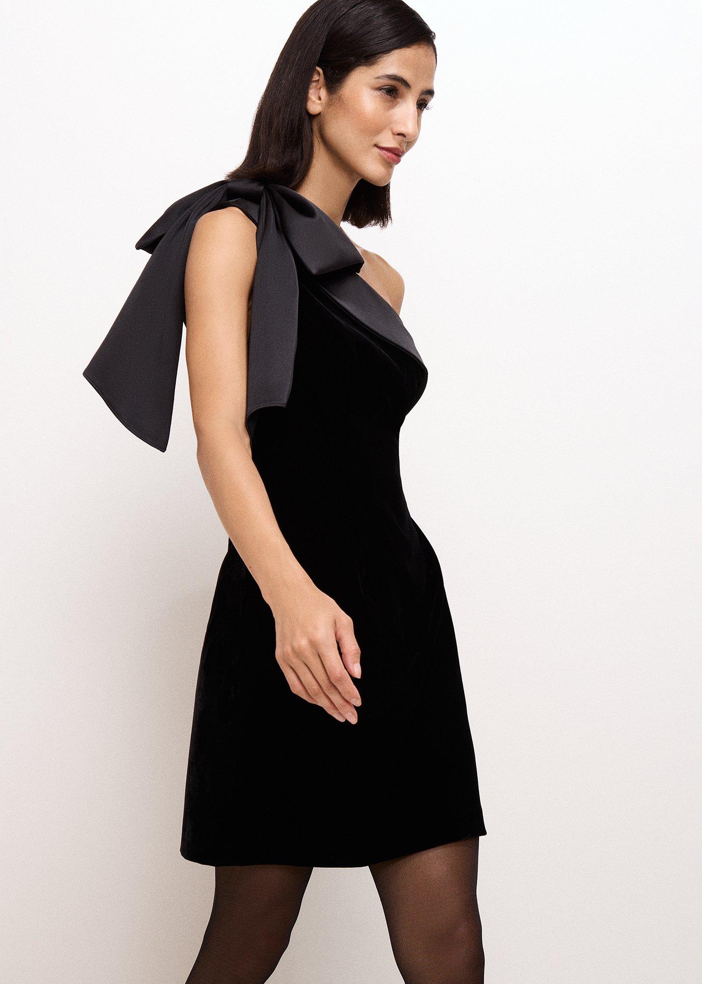 Sofia Black Velvet One Shoulder Dress