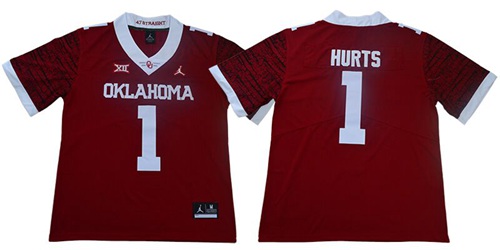 Men's OU Sooners Jalen Hurts #1 official licensed Red 2024 moisture