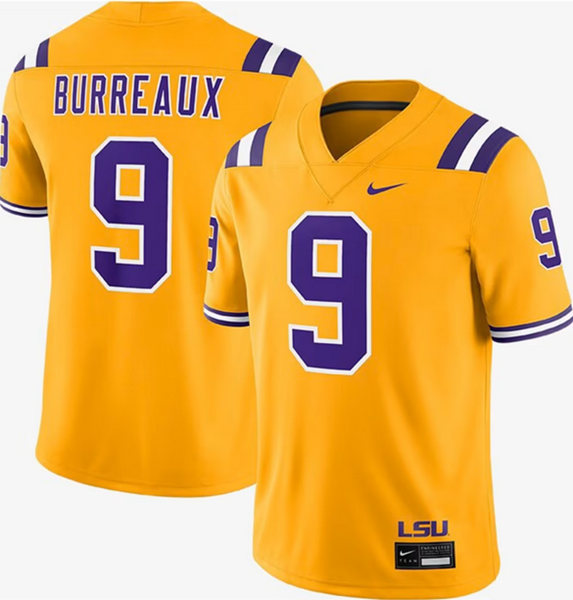 stitched Men's LSU Tigers LA Joe Burrow #9 Gold 2024 Football Jersey