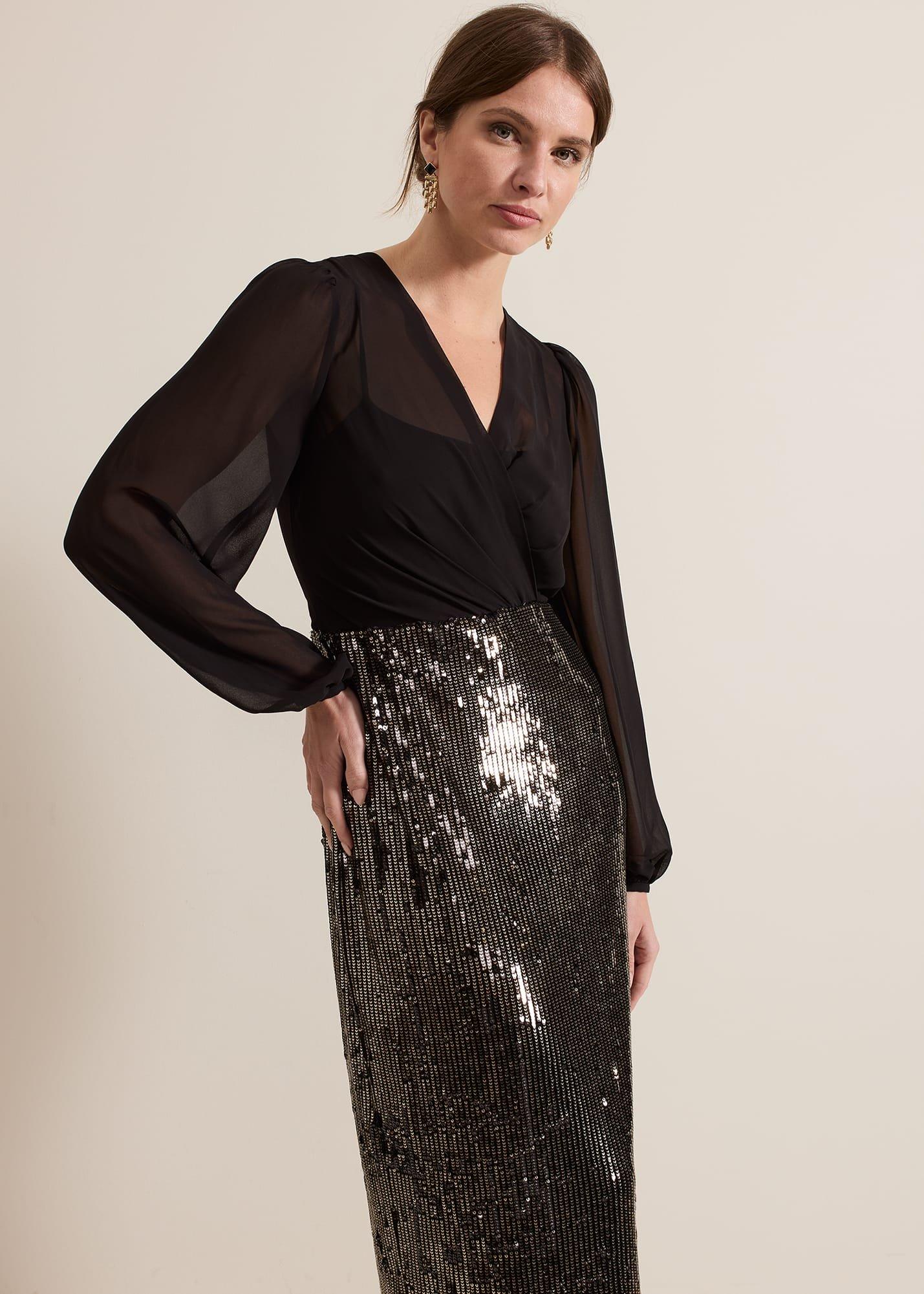 Petite Aniya Sequin Long Sleeve Dress