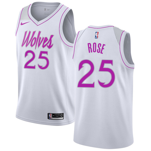 Nike Minnesota Timberwolves #25 Derrick Rose White NBA Swingman Earned Edition Jersey Mens