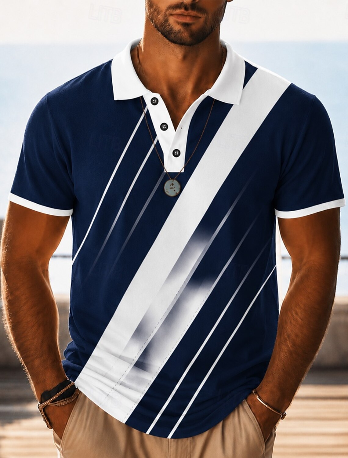 4th of July 2026 250th Men's American US Flag Guitar Polo Shirts Short Sleeve Polo Shirts Collared Shirts Casual Athleisure Festival Wear 3D Print Buttons Breathable Mesh Summer Spring Blue White