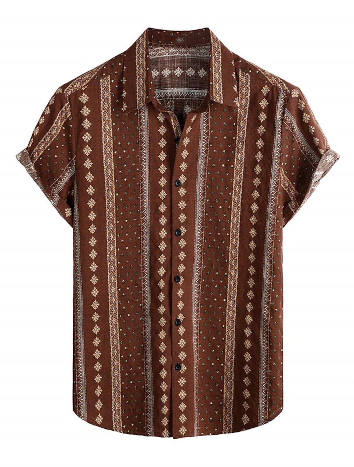 Men's Tribal Vintage Ethnic Shirt Button Up Short Sleeve Tropical
