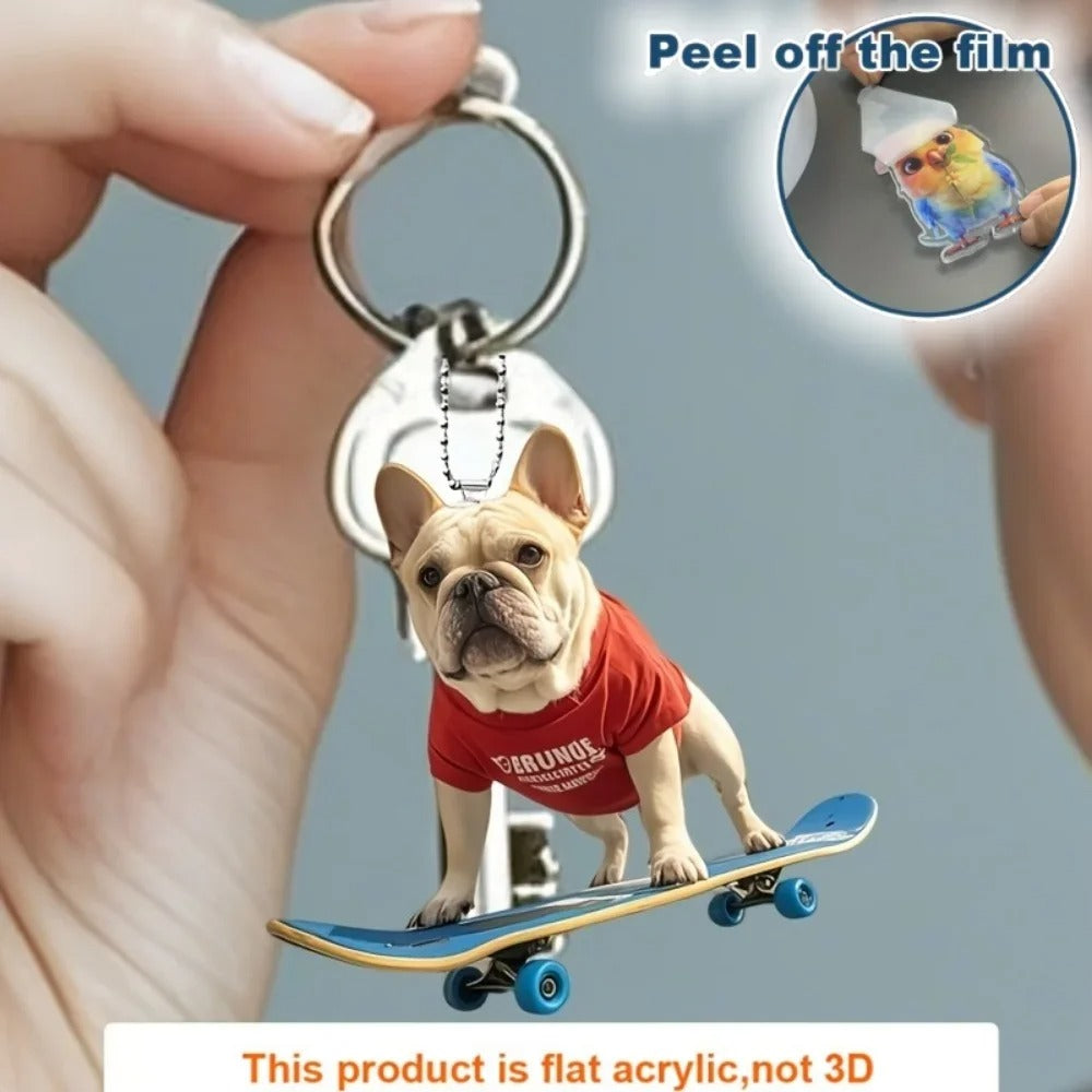 – 2d Acrylic Skateboard Puppy Pendant For French Bulldogs | Comfort Fit