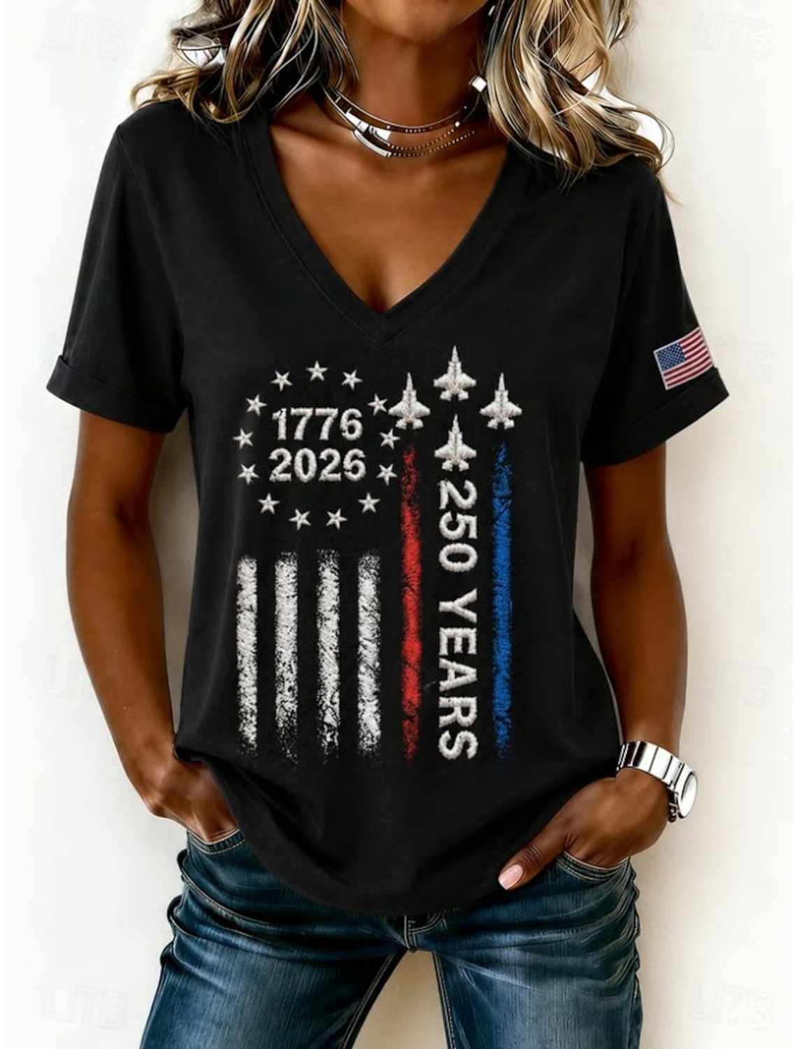 Independence Day Patriotic Women's T Shirt Graphic Flag Vintage Stylish Classic Short Sleeve V Neck Regular Tops Daily Print White Summer Spring