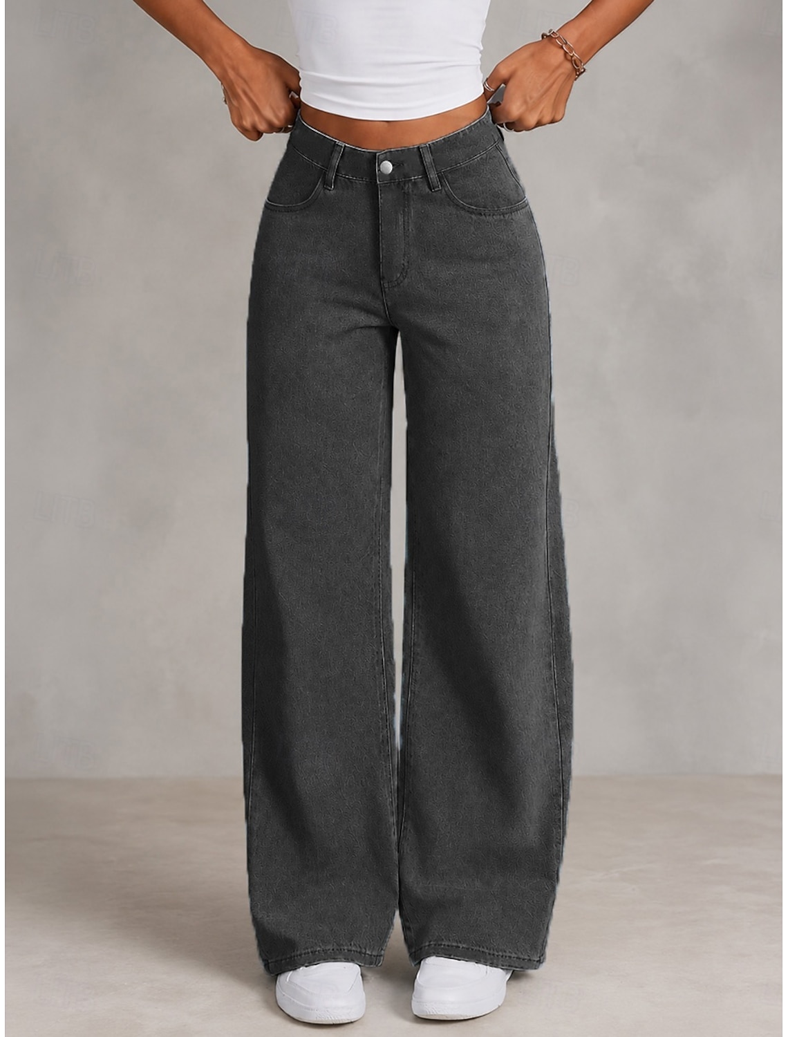Women's Jeans denim Wide Leg Chinos Fashion Full Length High Waist Black Light Blue Gray Spring