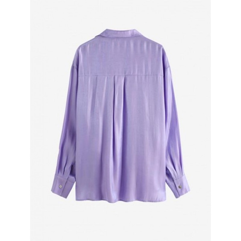 Front Pocket Silky Shiny Button Down Shirt PG0315