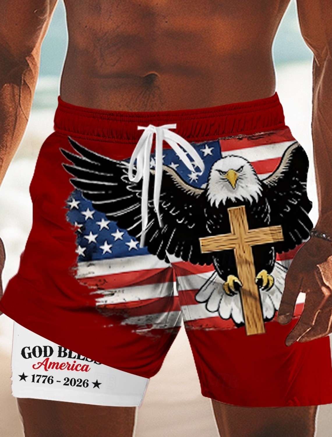 Men's 4th of July U.S. 250th Anniversary US Flag Lined Shorts 2 in 1 Board Shorts Swim Shorts Mid Waist Patriotic Holiday Side Pockets With Compression Liner Elastic Drawstring Waist Designer