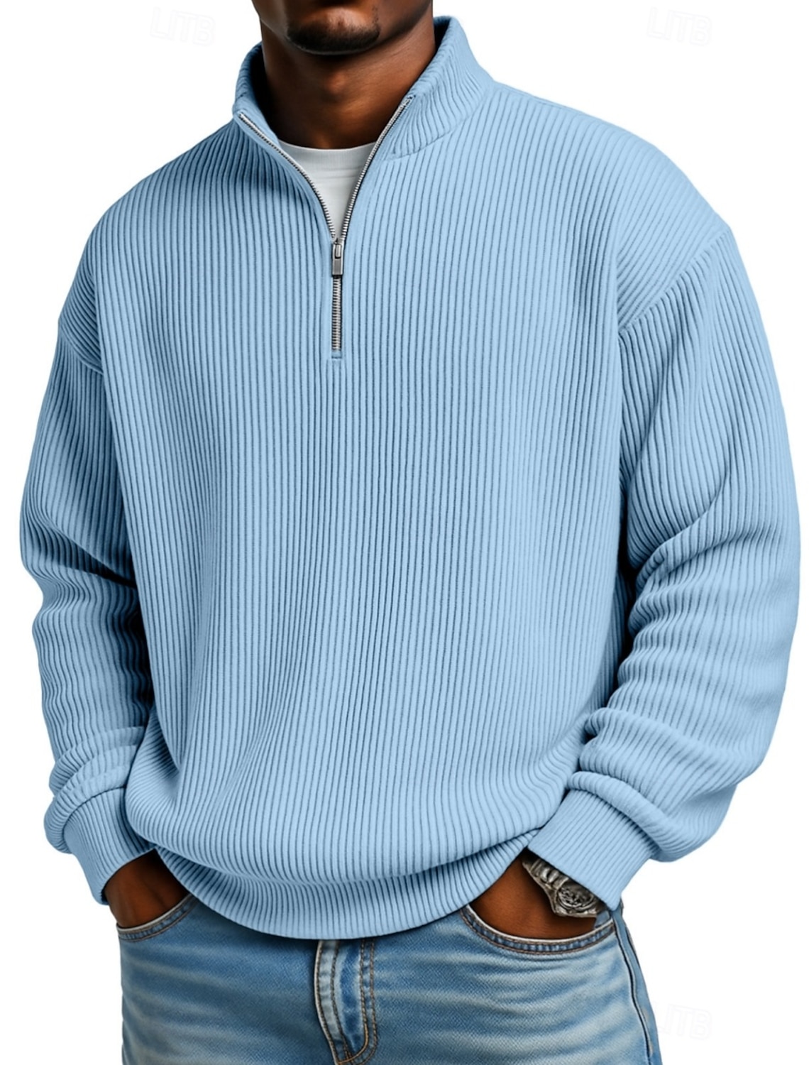 Men's Corduroy Shirt Textured Casual Vacation Quarter Zip Long Sleeve