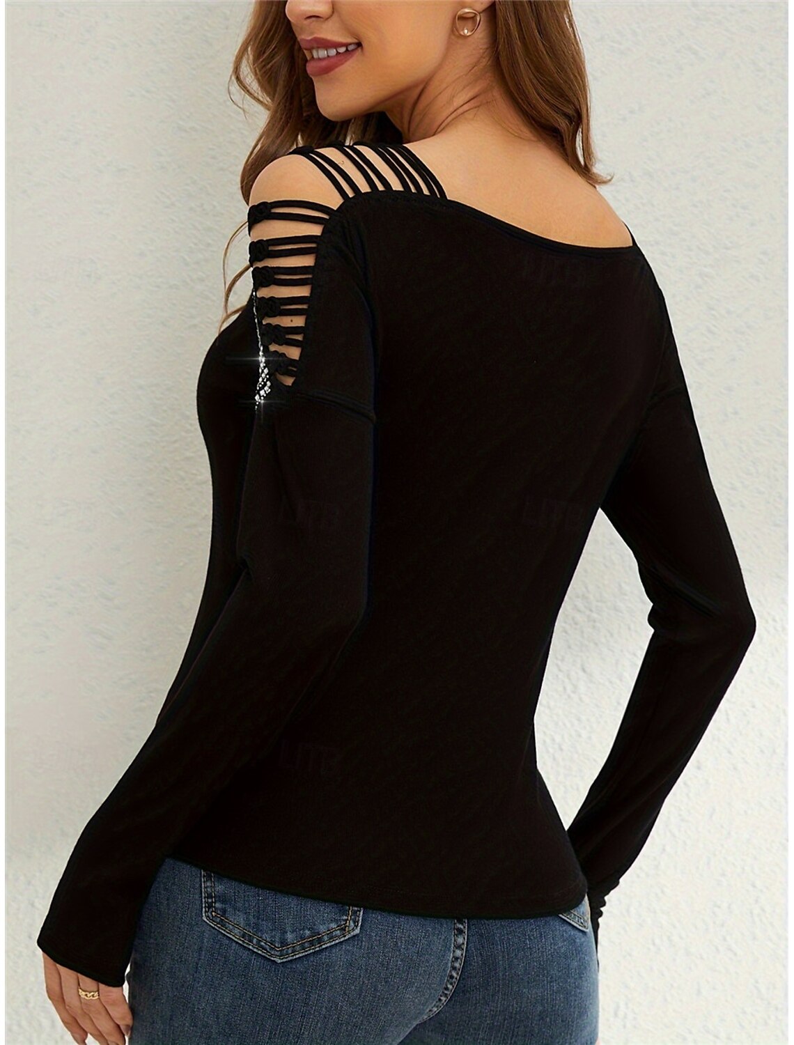 Women's T Shirt Fashion Modern Casual Plain Regular Tops Long Sleeve V Neck Patchwork Cut Out Regular Fit Daily Weekend Fall