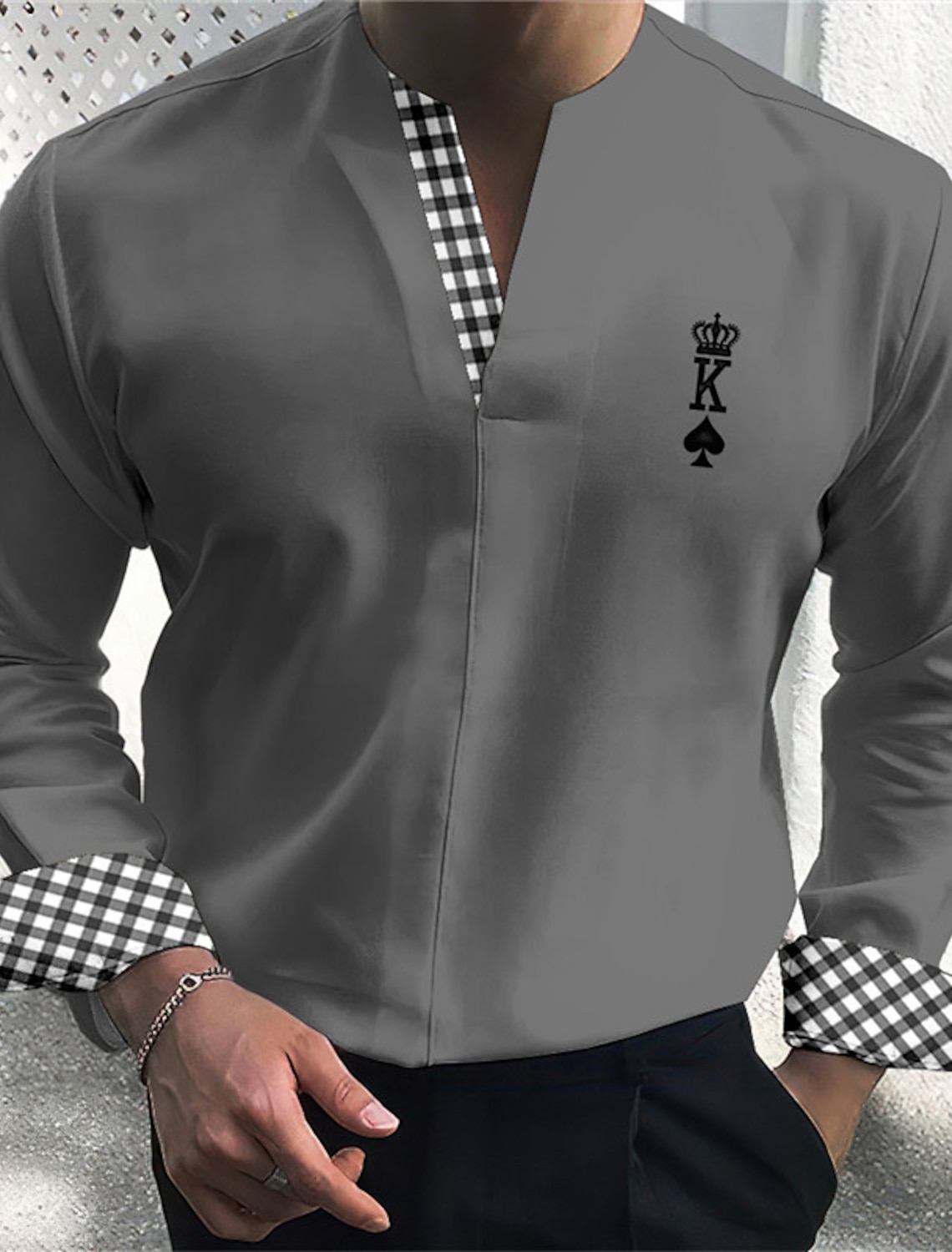 Men's Shirt Dress Shirt Plaid Outdoor Casual White Blue Green Khaki Long Sleeve V Neck Summer Fall Clothing Apparel Print