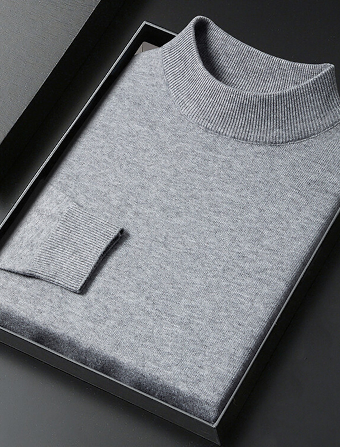 Men's Turtleneck Sweater Pullover Sweater Jumper Jumper Ribbed Knit Regular Tops Knitted Plain Mock Neck Keep Warm Modern Contemporary Daily Wear Going out Clothing Apparel Fall Winter Black White S