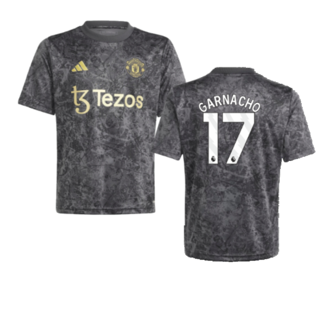 2023-2024 Man Utd Pre-Match Shirt (Black) - Kids (Garnacho 17)