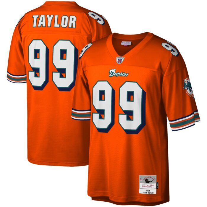 Men's Miami Dolphins Jason Taylor Mitchell & Ness Orange L...