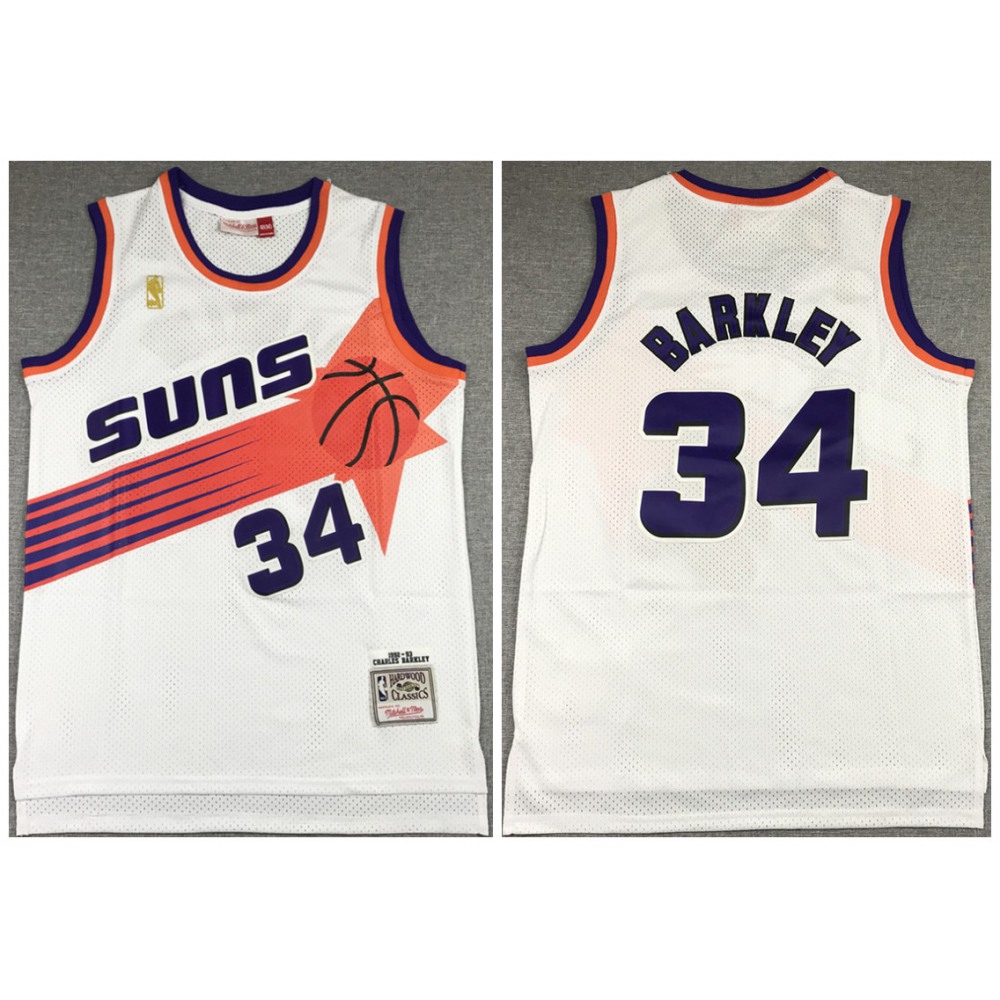 Men's Phoenix Suns #34 Charles Barkley White 1992-93 Throwback Stitched Jersey