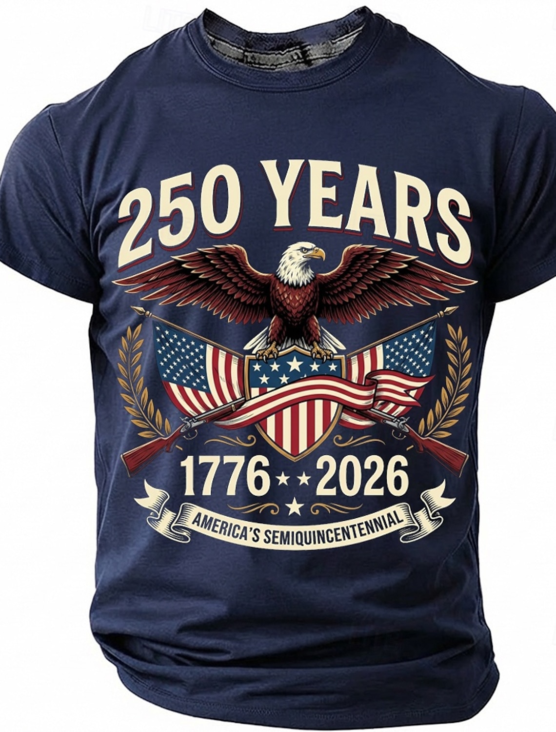250 Years America's Semiquincentennial 1776 2026 Men's Patriotic Bald Eagle Crossed Rifles Vintage USA Pride T Shirt Graphic Crew Neck Short Sleeve Fourth of July Celebration Gift Designer Clothing Ap