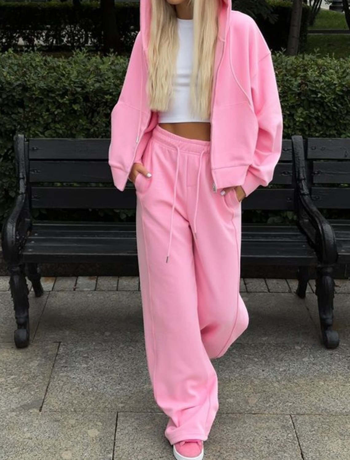 Women's Tracksuit Sweatpants Zip Up Hoodie Drawstring Pocket Solid Colored Clothing Suit Spring Fall White Pink Gym Training Running High Waist Windproof Lightweight Moisture Wicking Long Sleeve Sport