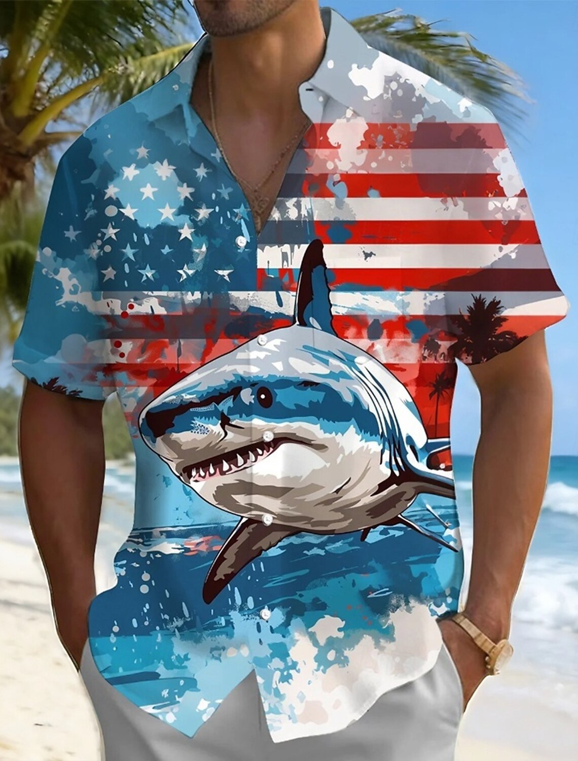 Men's 4th of July U.S. 250th Anniversary Eagle American Flag Shirt Summer Shirt Button Up Shirt Short Sleeve Patriotic Outdoor Holiday Summer Spring Turndown 3D Print Collared Shirts White 1 Black