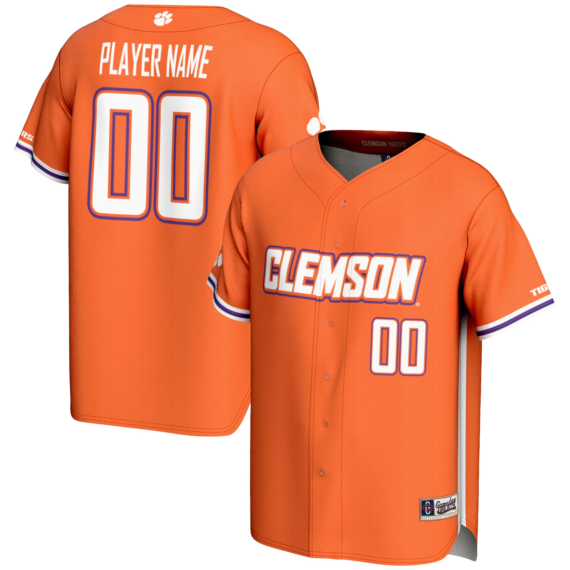 [NJP] Clemson Tigers GameDay Greats NIL Pick-A-Player Lightweight Baseball Jersey - Orange