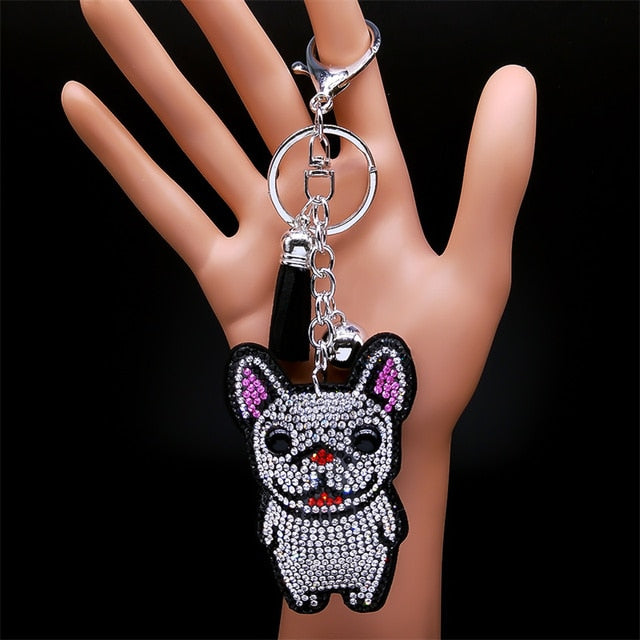 Street-Ready French Bulldog Crystal Tassel Keychain Bag Accessories f...