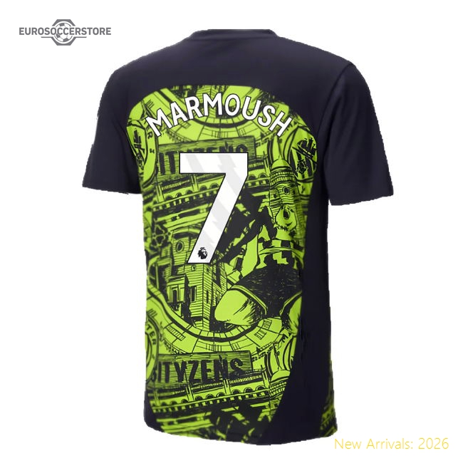 2024-2025 Man City Pre-Match Shirt (Yellow Glow) - Kids (Marmoush 7)