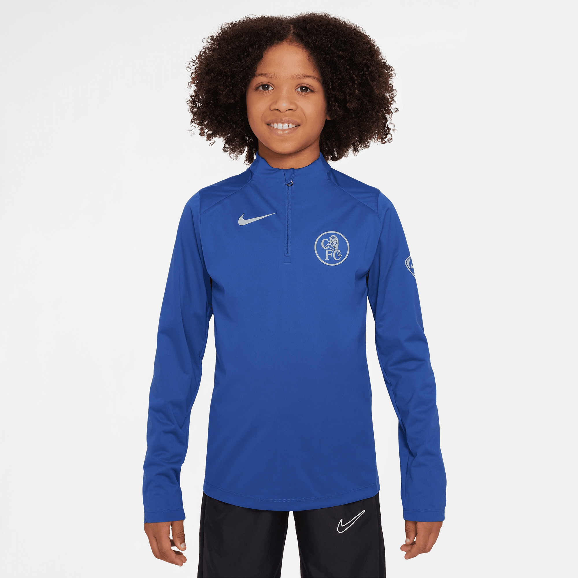 [JED] Chelsea Youth 2025/26 Strike Drill Quarter-Zip Dri-FIT Long Sleeve Jersey Top - Blue