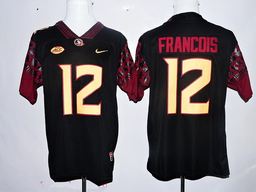 Men's None Deondre Francois #12 away jersey Black 2016 game day Jersey