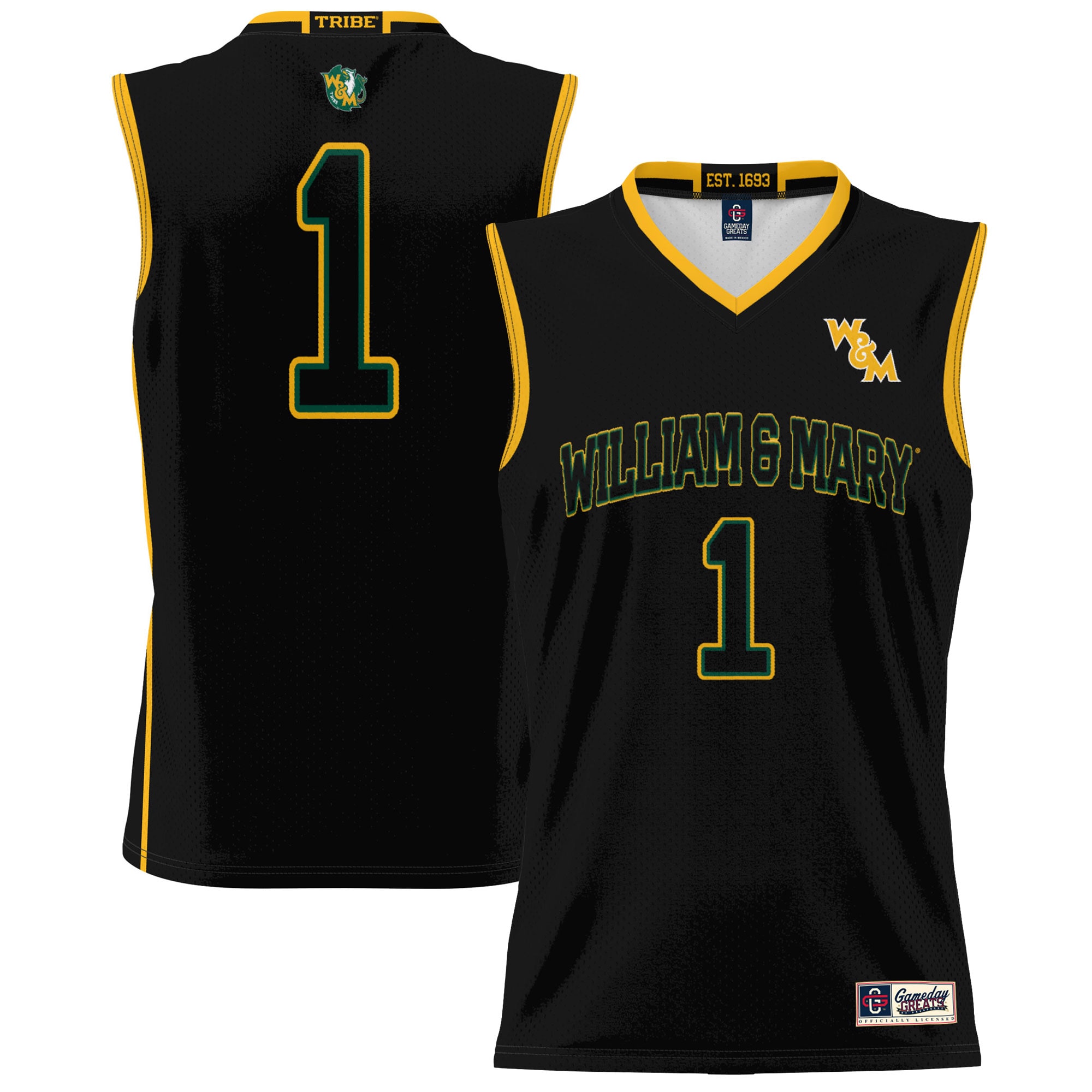 [NJP] William & Mary Tribe GameDay Greats Unisex Lightweight Basketball Jersey - Black
