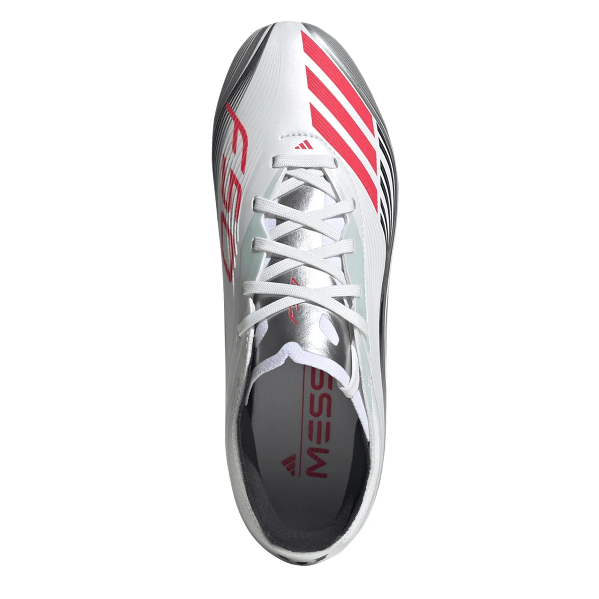 Messi adidas F50 Junior Soccer Cleats White Lucid Red Silver Metallic