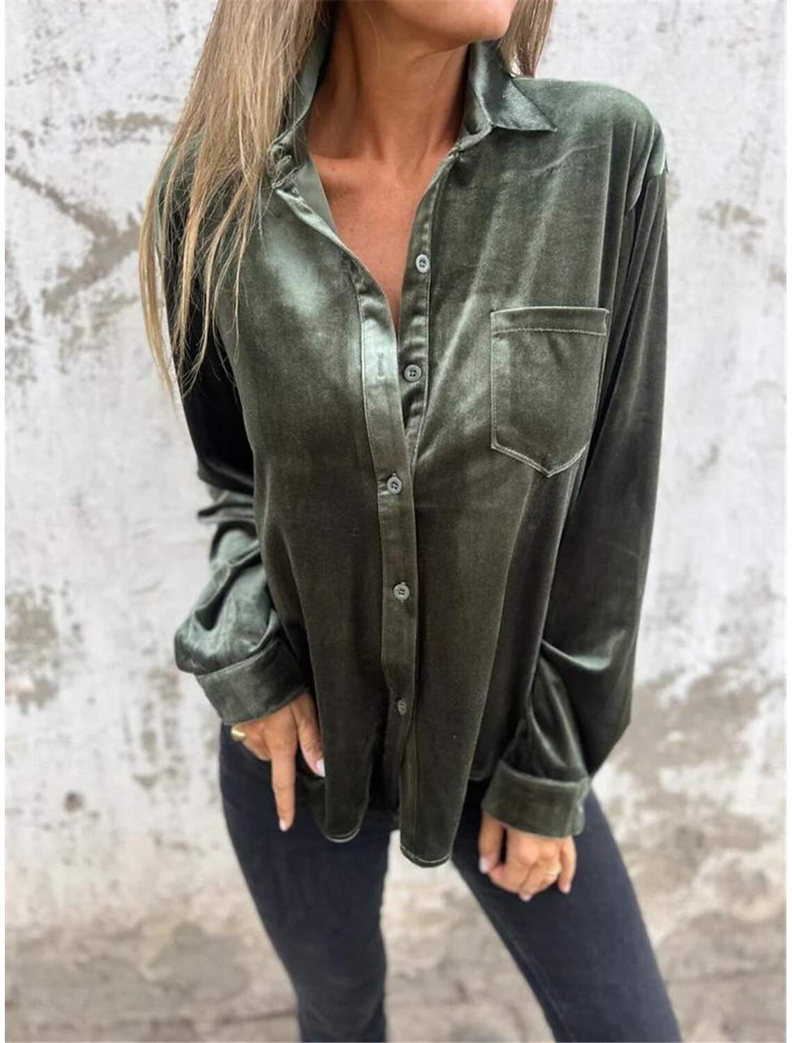 Women's Shirt Blouse Basic Casual Solid Color Regular Tops Long Sleeve Shirt Collar Buttons Regular Fit Daily Fall Winter