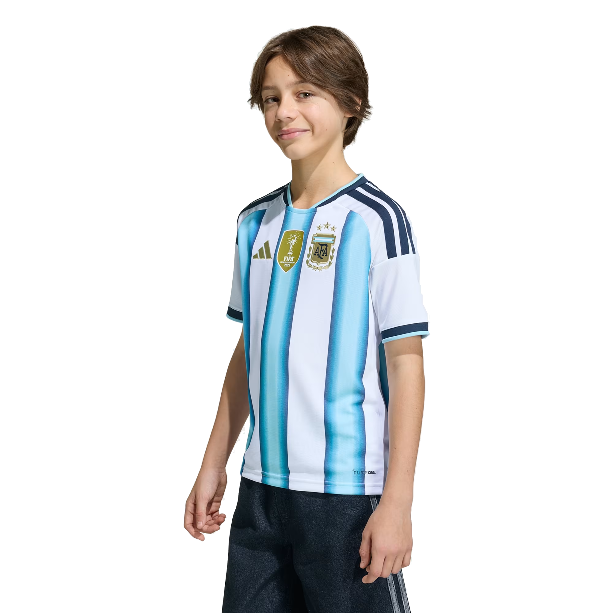 adidas Youth Lionel Messi Argentina Home Jersey w/ World Cup Champion Patch 2026 (White/Icey Blue)